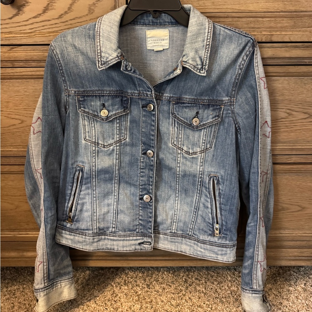 American Eagle Outfitters Blue Denim Jacket with Star Details